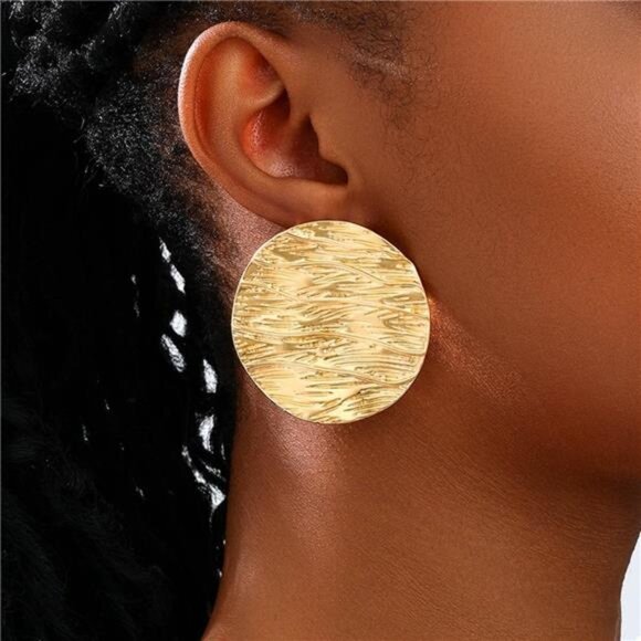 18K Gold-Plated Gold Textured Disc Statement Earrings - Picture 1 of 5